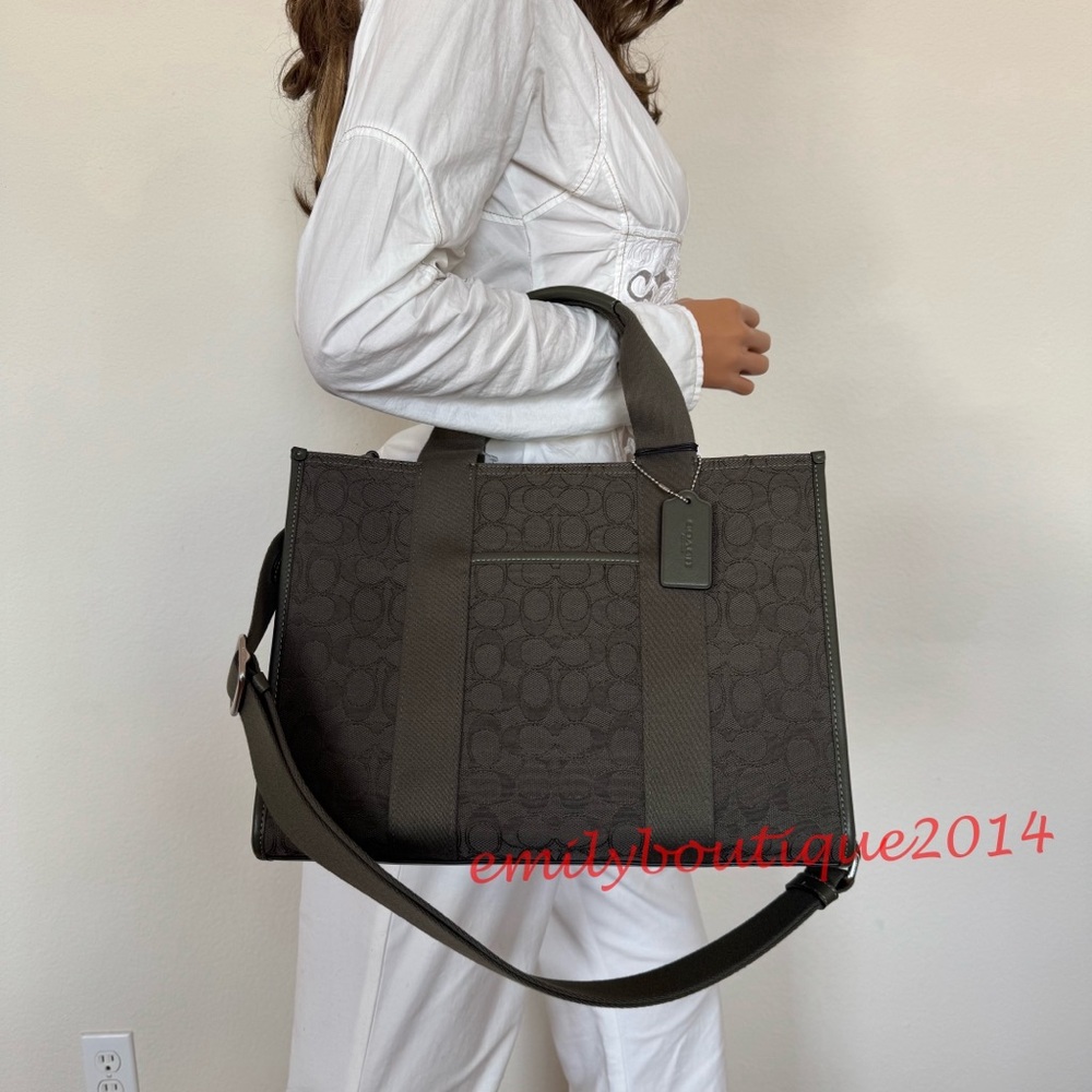 NWT Coach CY368 Smith Tote Bag In Signature Jacquard Olive Drab Medium Crossbody
